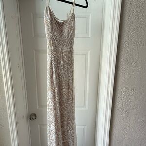 Elegant Beige Geometric Maxi Dress